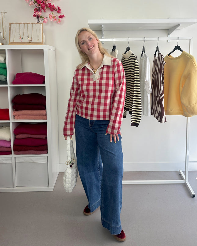 Red Check Fall Blouse