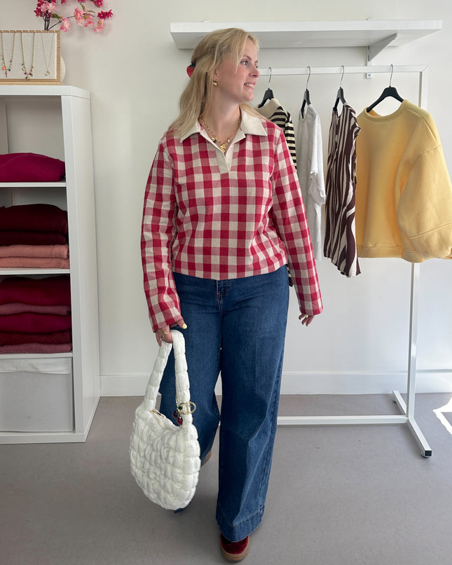 Red Check Fall Blouse