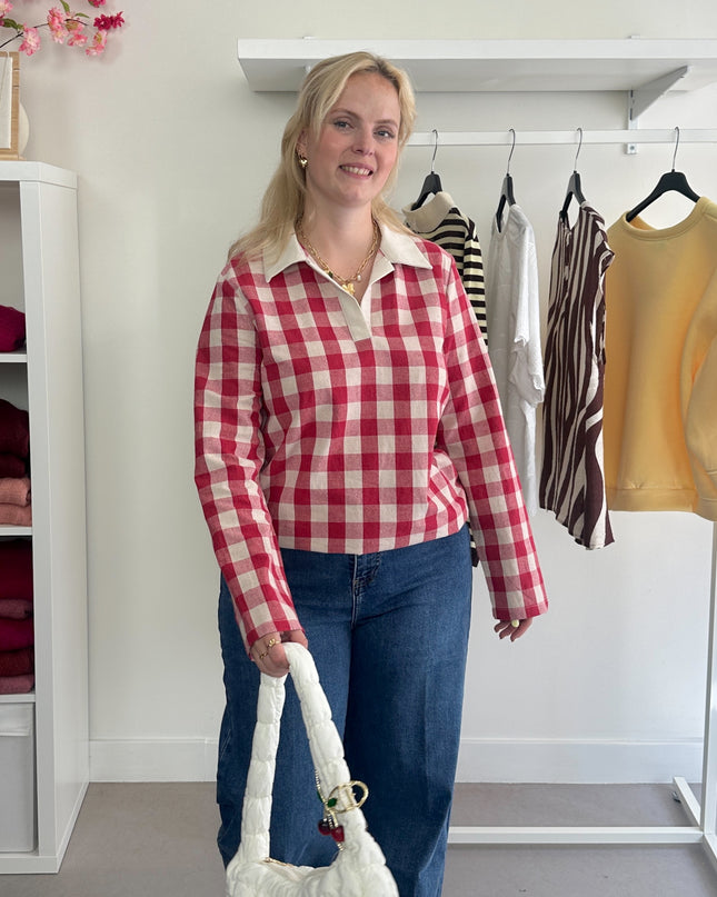 Red Check Fall Blouse