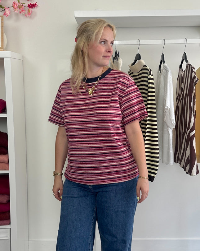 Basic Stripe Tee Dark Fuchsia