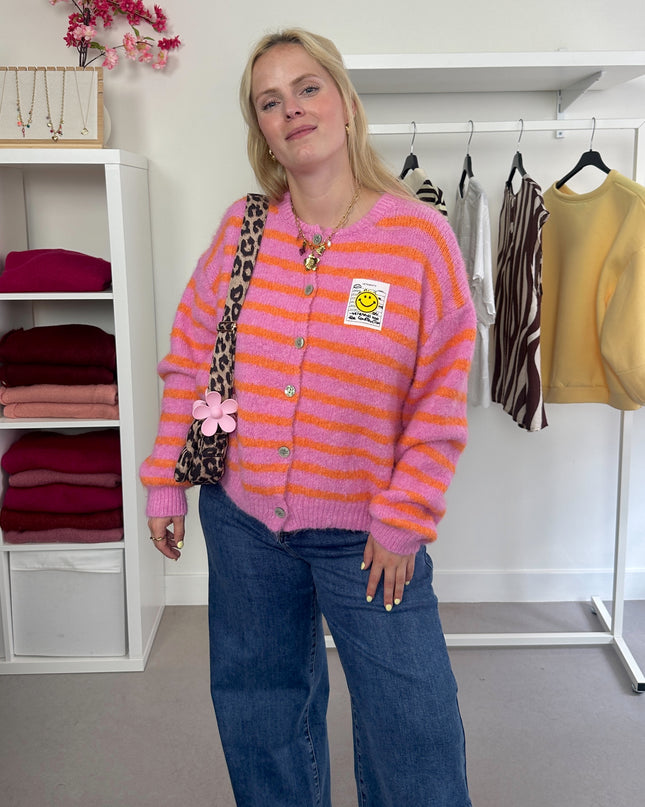 Pink Striped Cardigan Smile