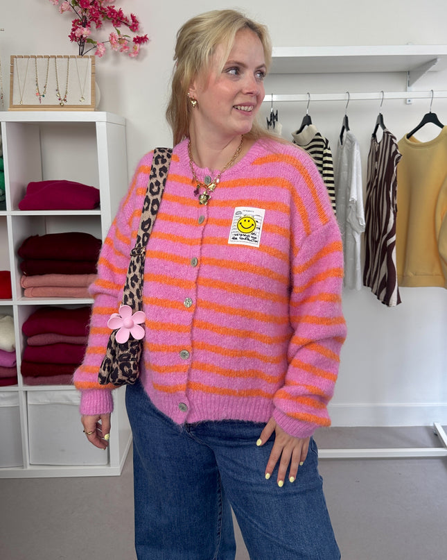 Pink Striped Cardigan Smile