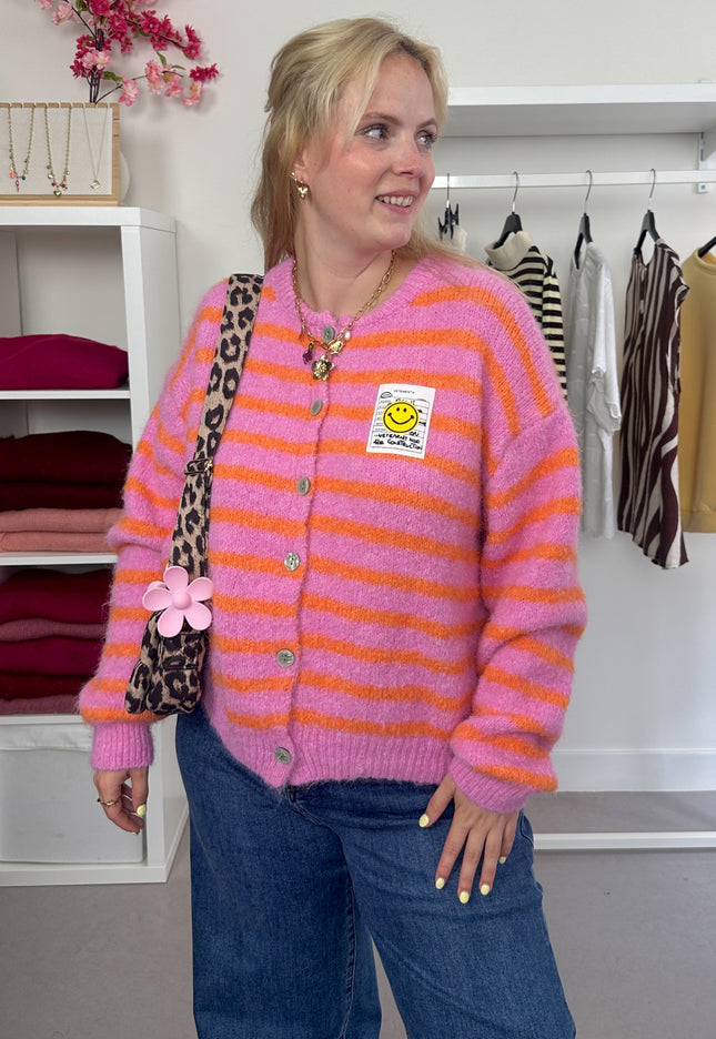 Pink Striped Cardigan Smile
