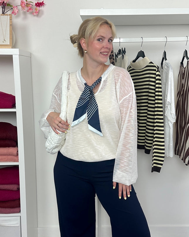 White Top Navy Scarf Detail