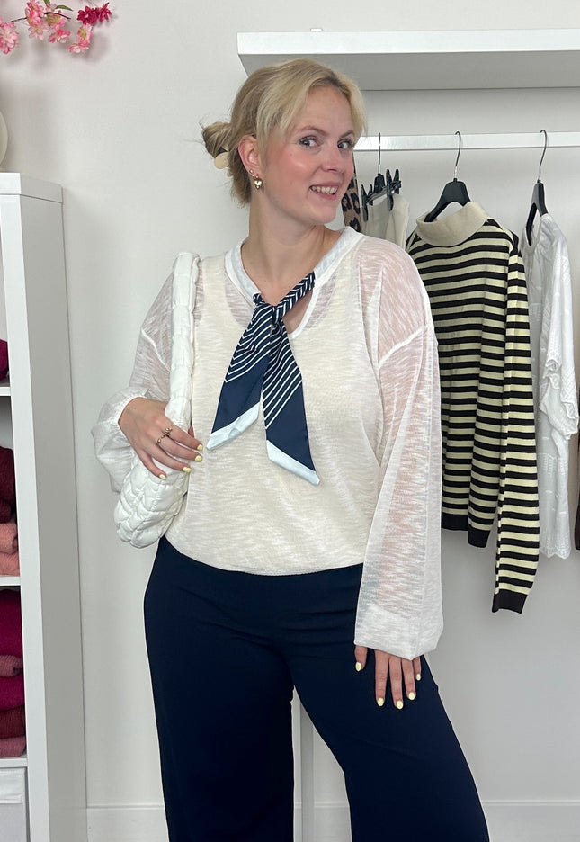 White Top Navy Scarf Detail