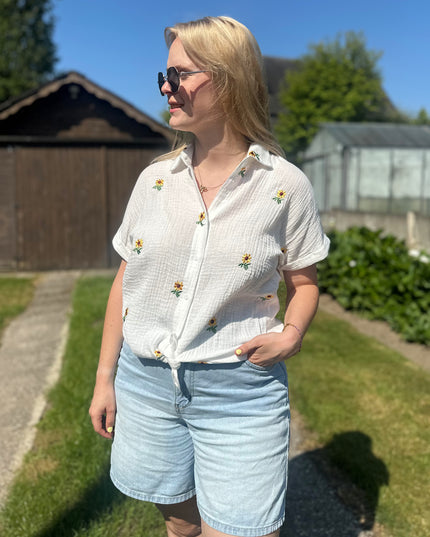 Short Sleeve Tetra Blouse Yellow Flower