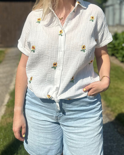 Short Sleeve Tetra Blouse Yellow Flower