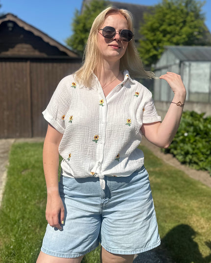 Short Sleeve Tetra Blouse Yellow Flower
