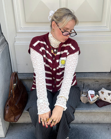 Bordeaux White Striped Debardeur Smile