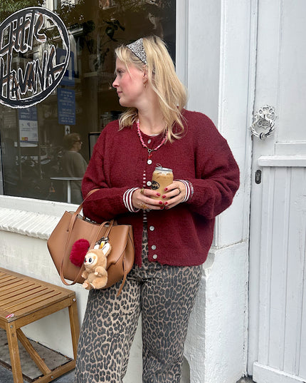 Round Neck Cardigan Bordeaux