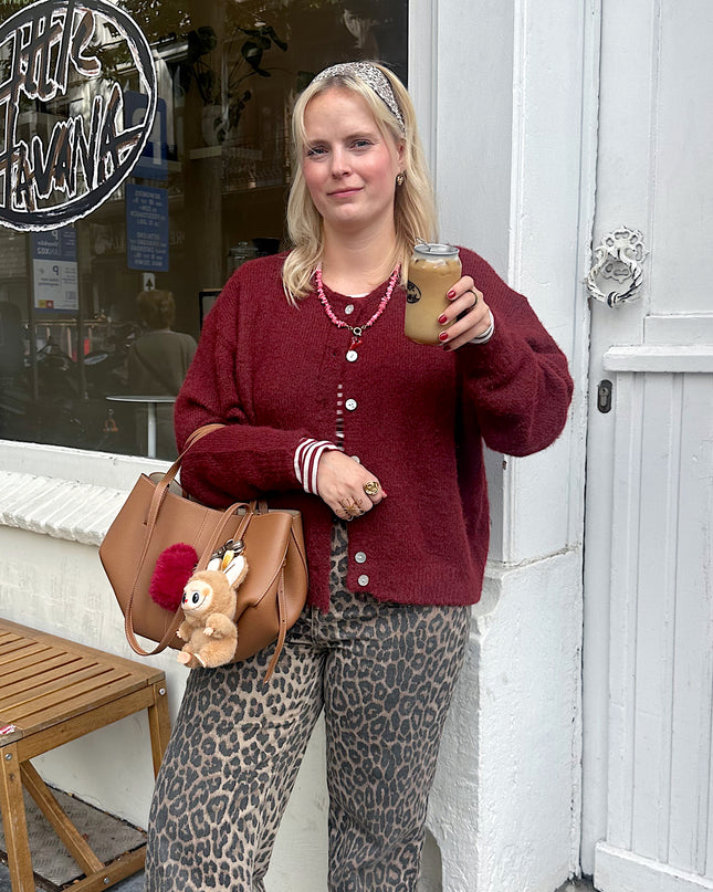 Round Neck Cardigan Bordeaux