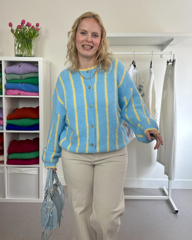 Blue Yellow Striped Cardigan