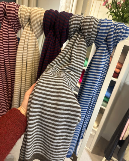 Striped Scarf Choco Blue Cashmere Blend
