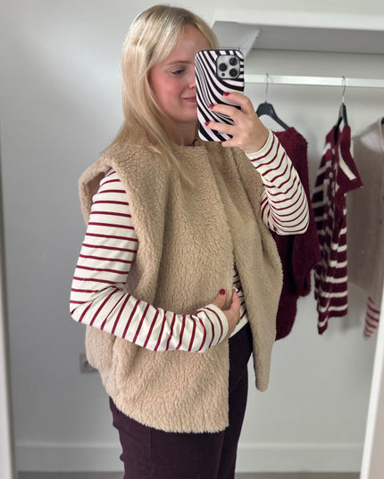 Teddy Beige Sleeveless Vest