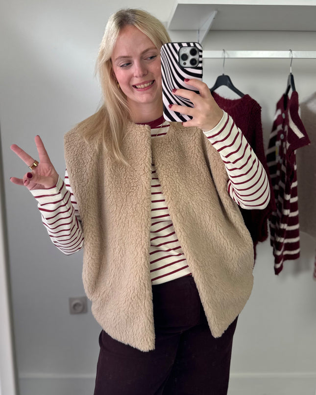 Teddy Beige Sleeveless Vest