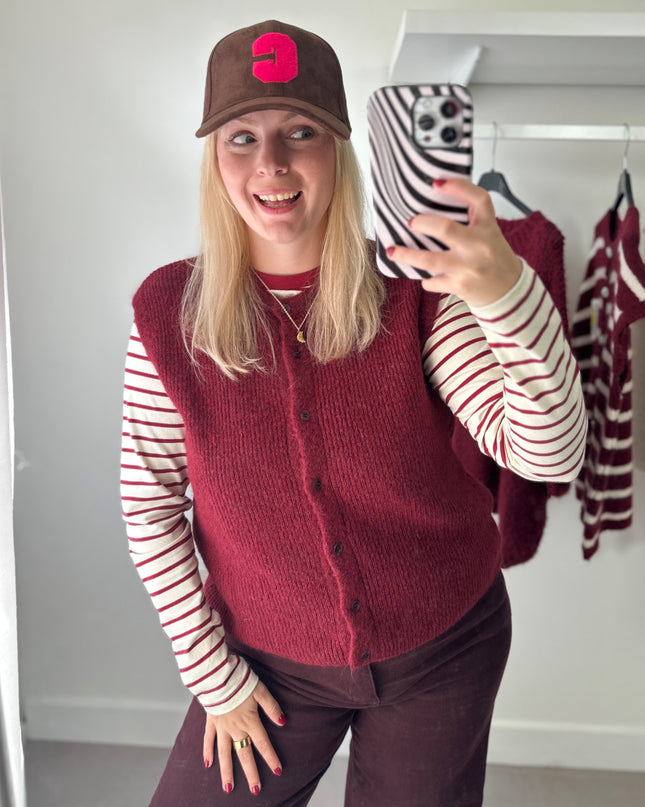 Sleeveless Cardigan Buttons Bordeaux