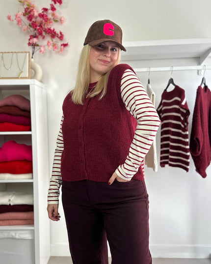 Sleeveless Cardigan Buttons Bordeaux