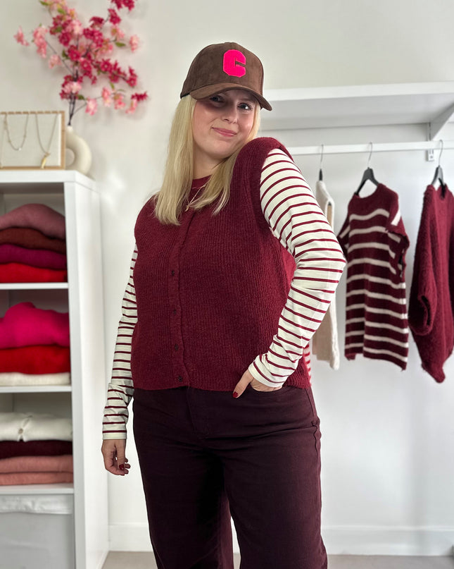 Sleeveless Cardigan Buttons Bordeaux