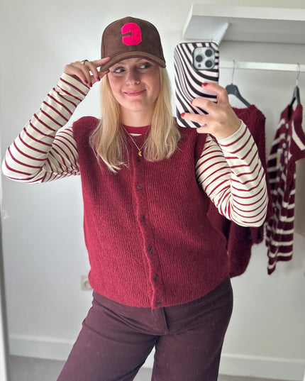 Sleeveless Cardigan Buttons Bordeaux