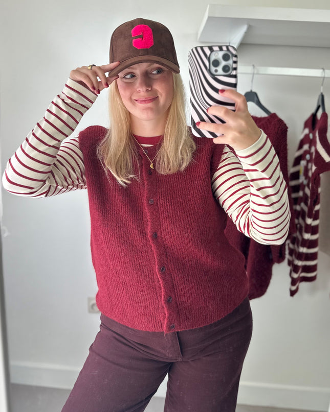 Sleeveless Cardigan Buttons Bordeaux