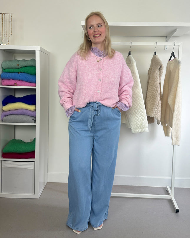 Round Neck Cardigan Pink