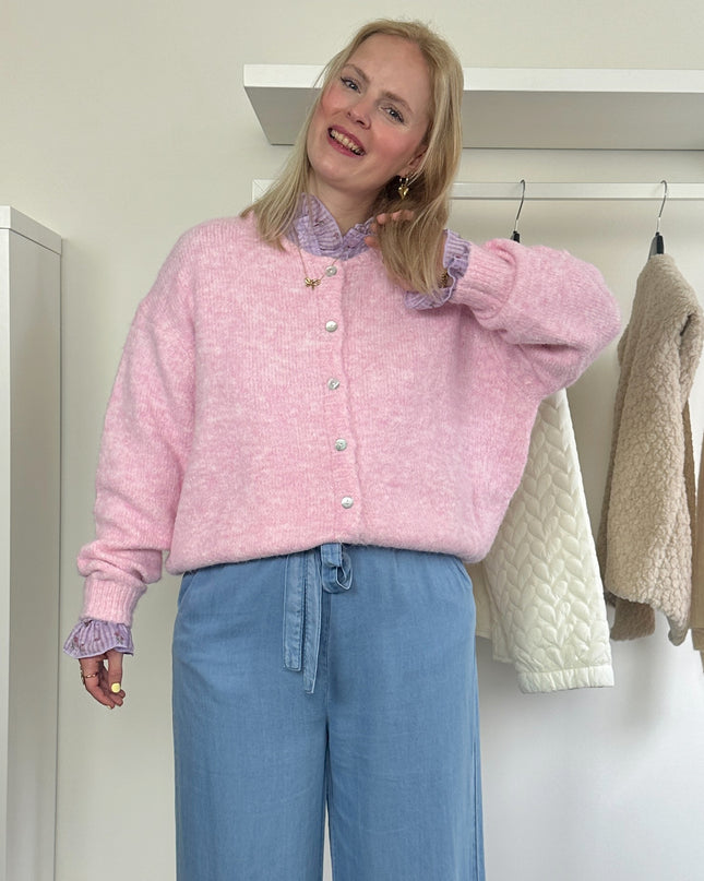 Round Neck Cardigan Pink
