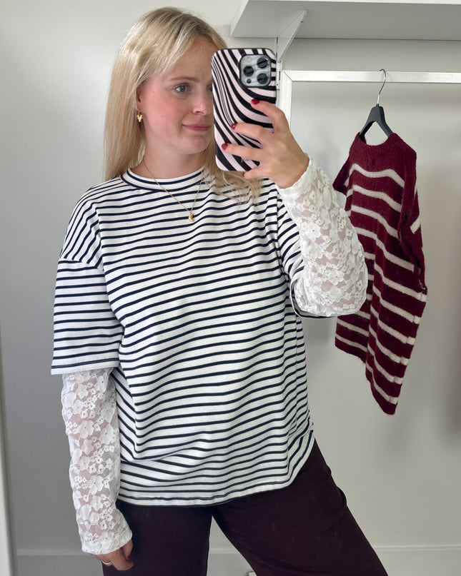 Navy Longsleeve Top Lace Detail