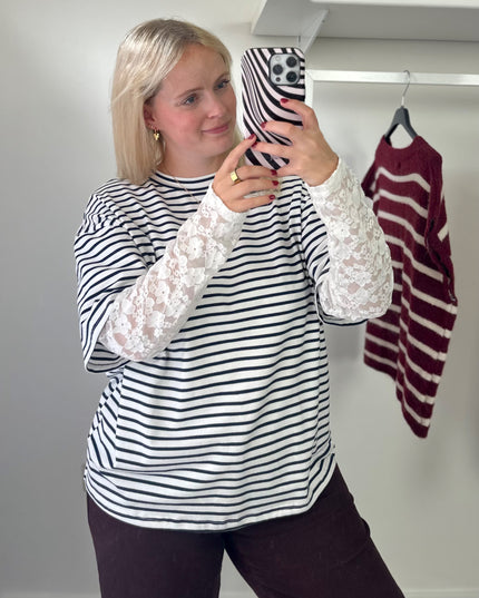 Navy Longsleeve Top Lace Detail