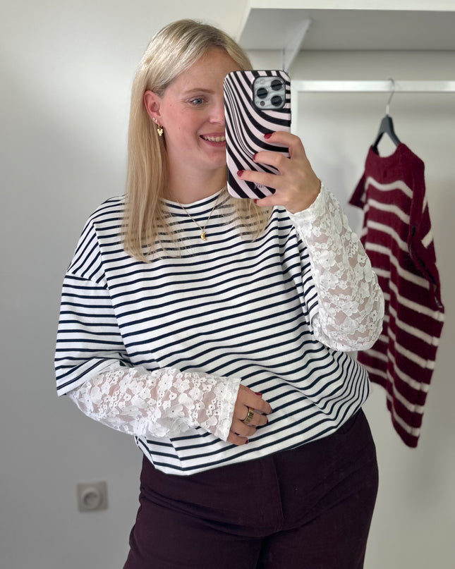 Navy Longsleeve Top Lace Detail