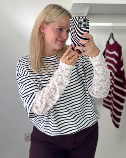 Navy Longsleeve Top Lace Detail