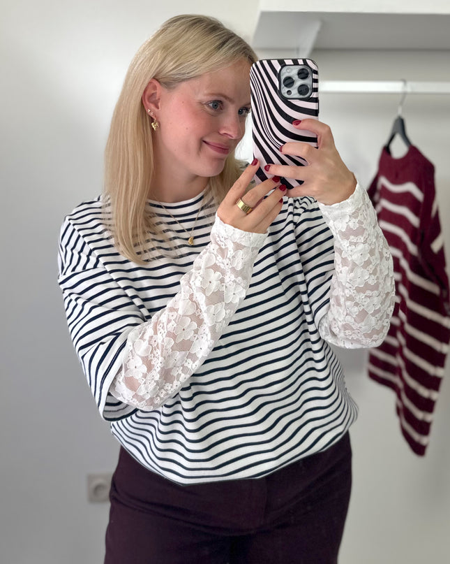 Navy Longsleeve Top Lace Detail