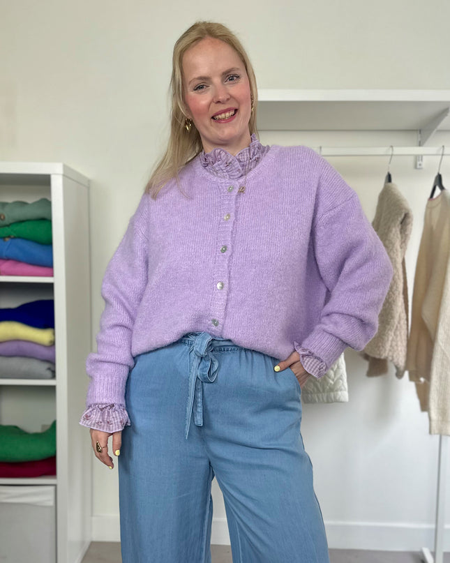 Round Neck Cardigan Lilac