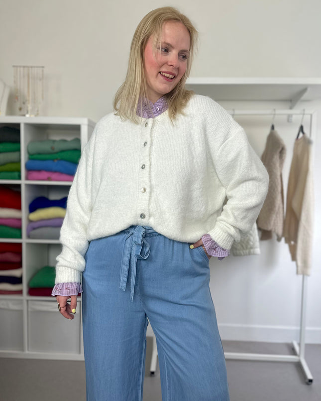 Round Neck Cardigan White