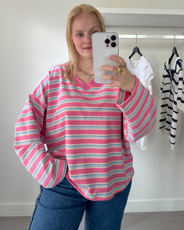 Loose Striped Tee Pink Blue