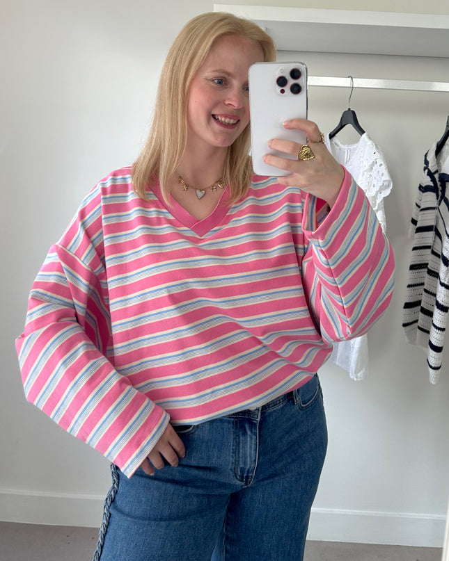 Loose Striped Tee Pink Blue