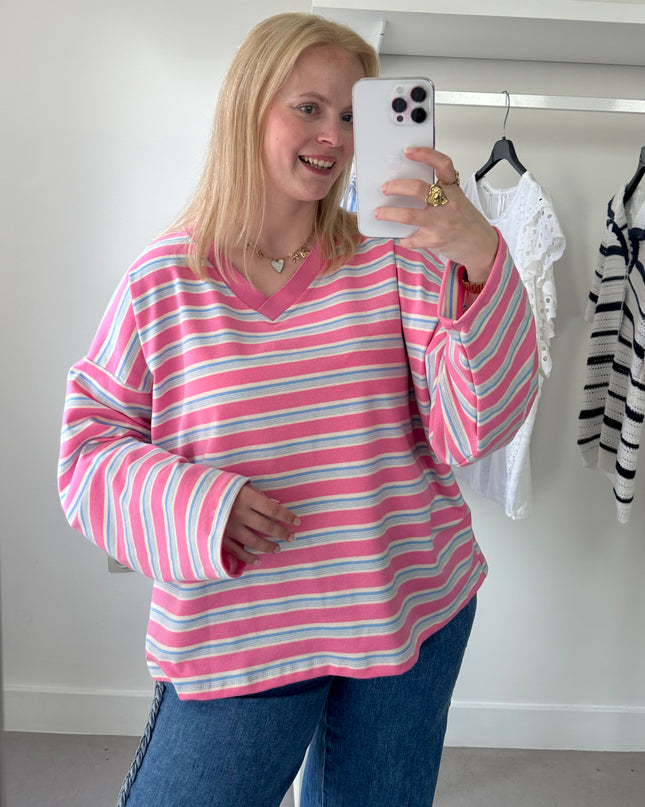 Loose Striped Tee Pink Blue