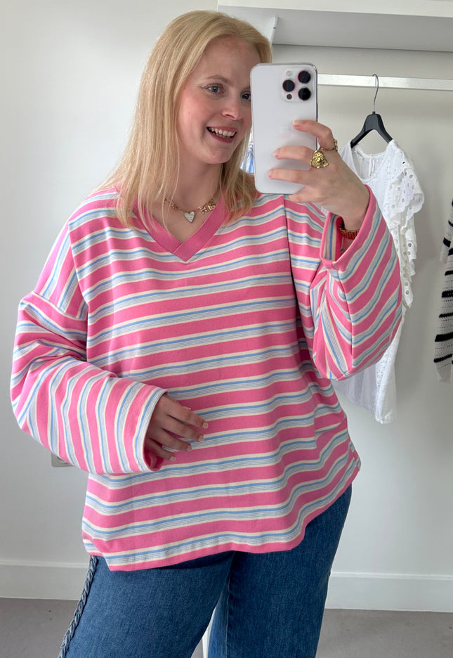 Loose Striped Tee Pink Blue