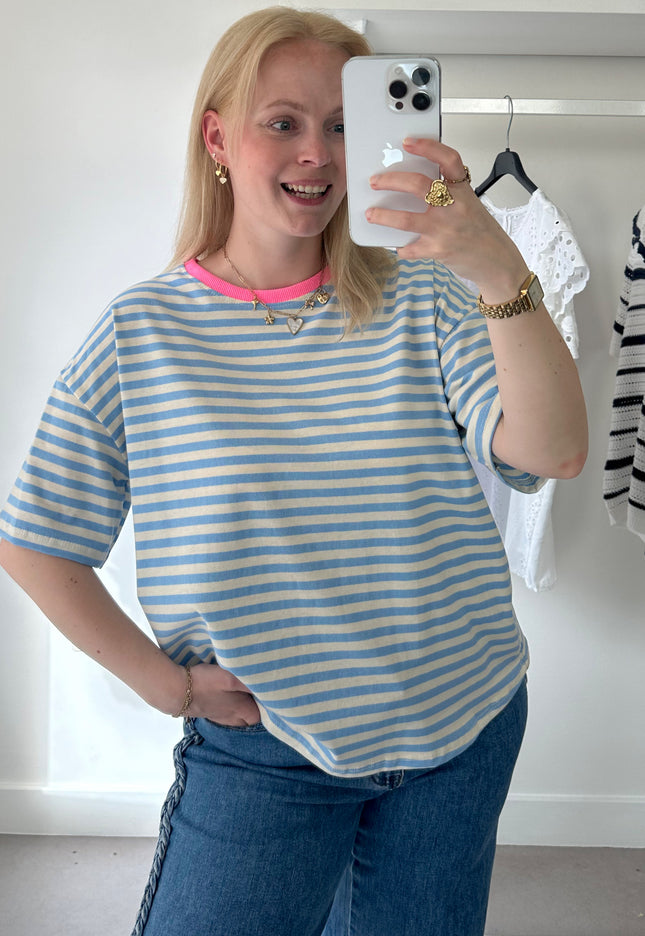 Melli Striped Tee Pink Blue White