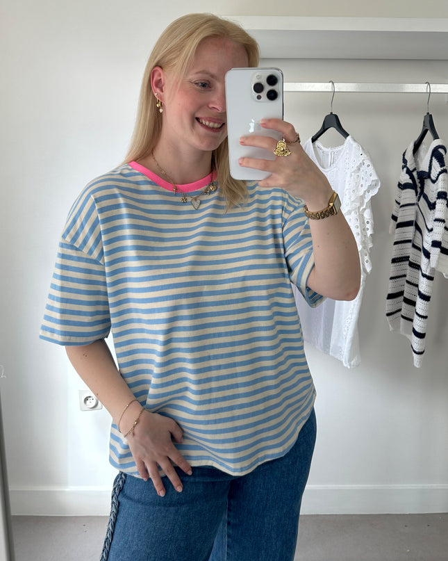 Melli Striped Tee Pink Blue White