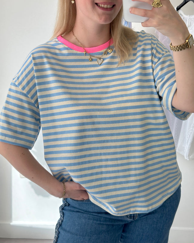 Melli Striped Tee Pink Blue White