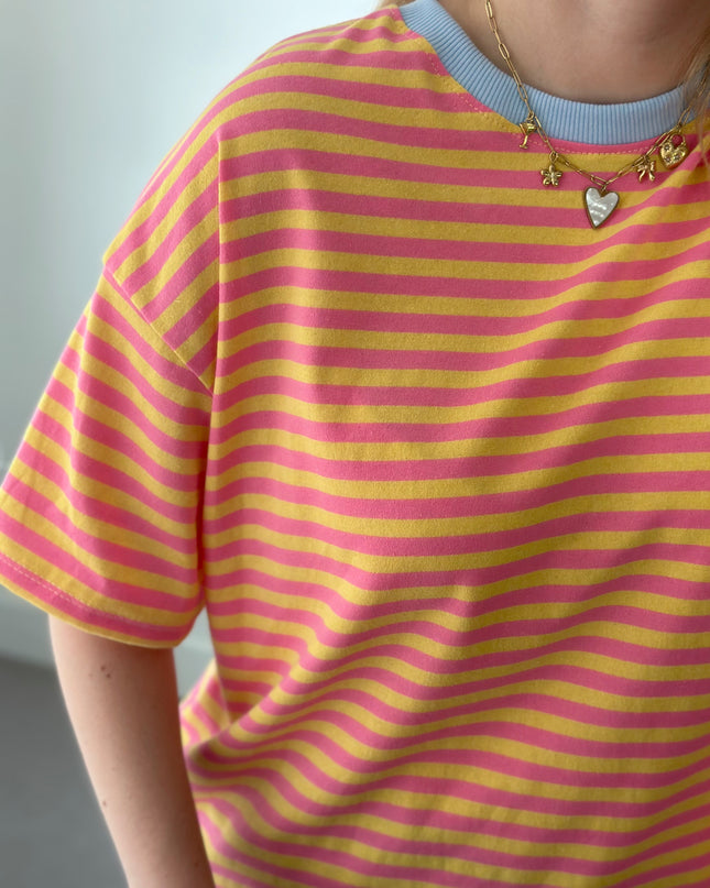 Melli Striped Tee Pink Yellow Blue