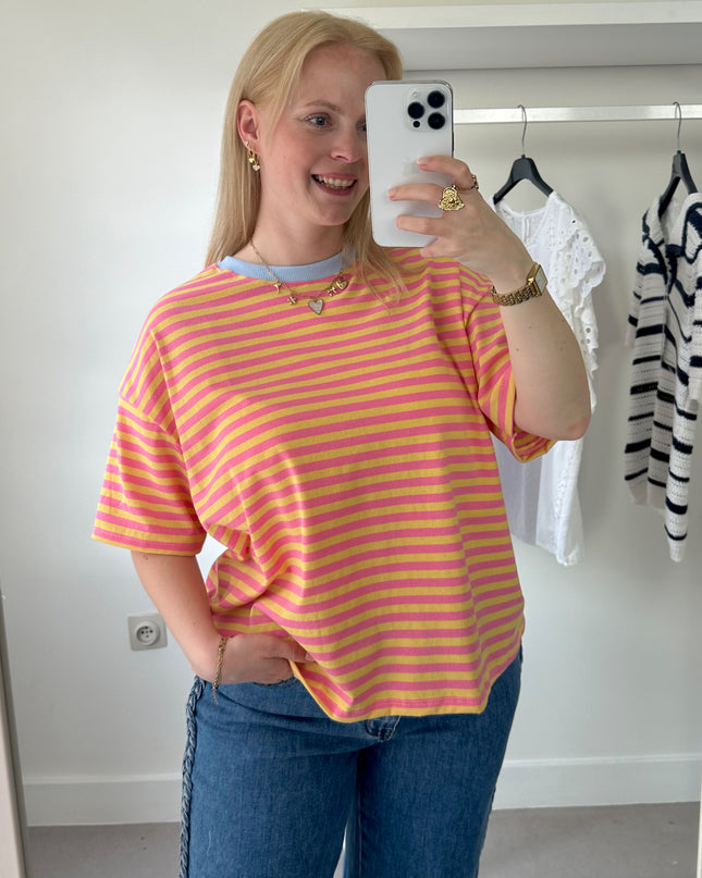 Melli Striped Tee Pink Yellow Blue