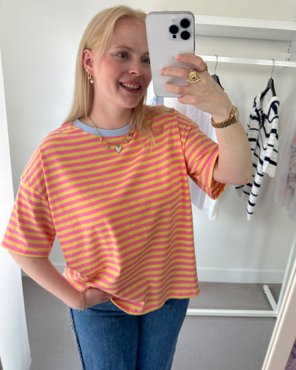 Melli Striped Tee Pink Yellow Blue