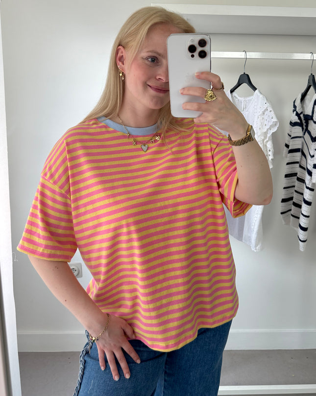 Melli Striped Tee Pink Yellow Blue