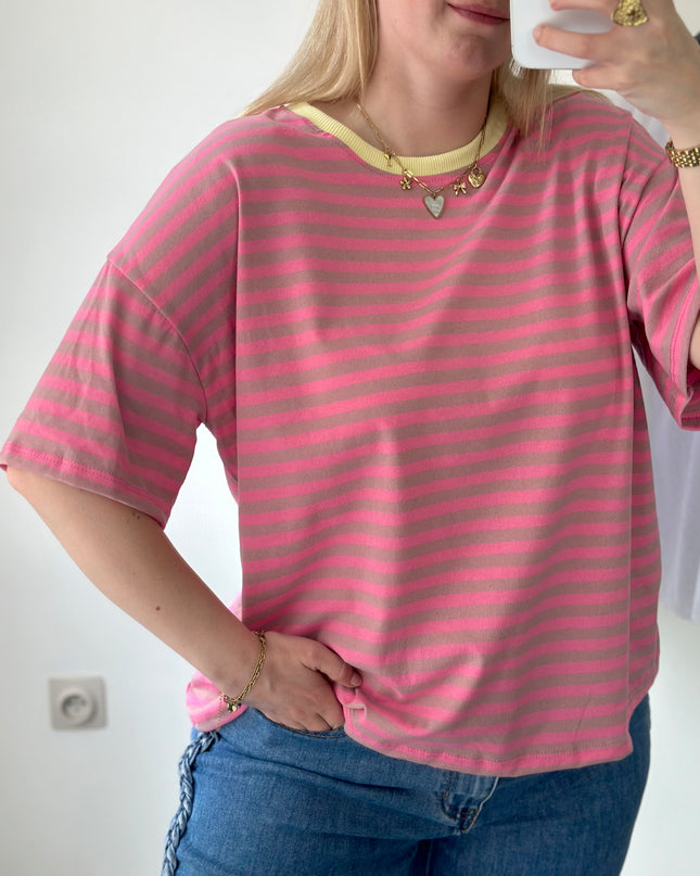 Melli Striped Tee Pink Yellow