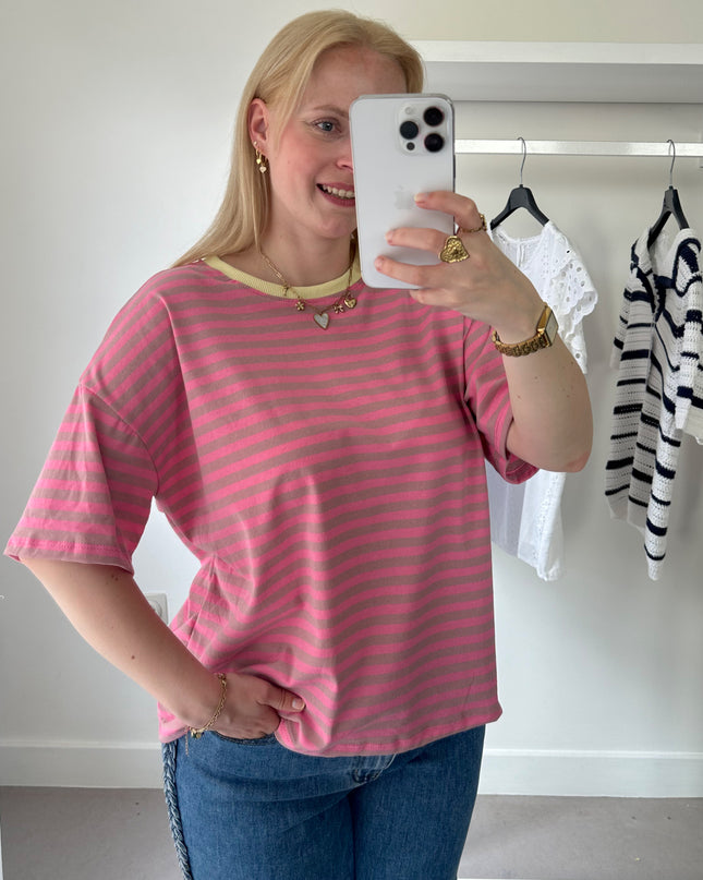 Melli Striped Tee Pink Yellow