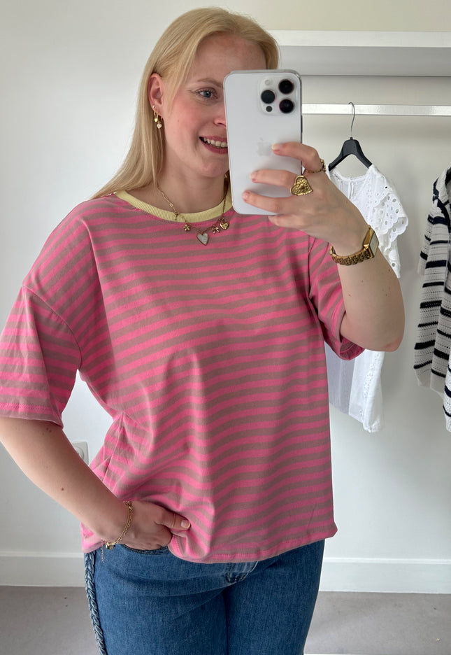 Melli Striped Tee Pink Yellow