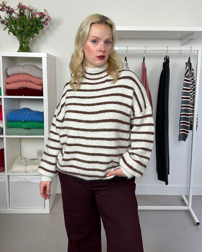 Cosy Stripe Trui Cream Brown