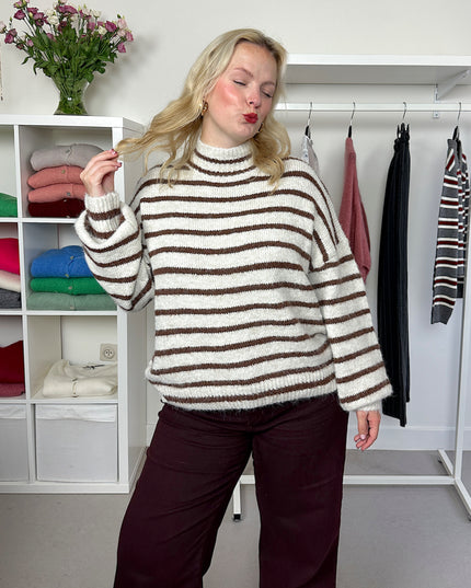 Cosy Stripe Trui Cream Brown
