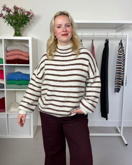 Cosy Stripe Trui Cream Brown